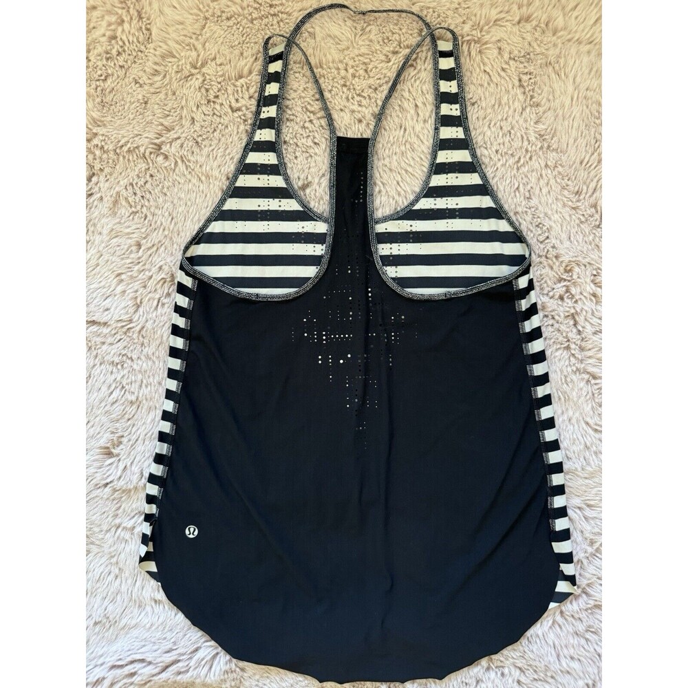LULULEMON Water Bound Singlet LASER CUT Tank Top WOMENS 4 Apex Stripe Black Dune - Picture 2 of 8